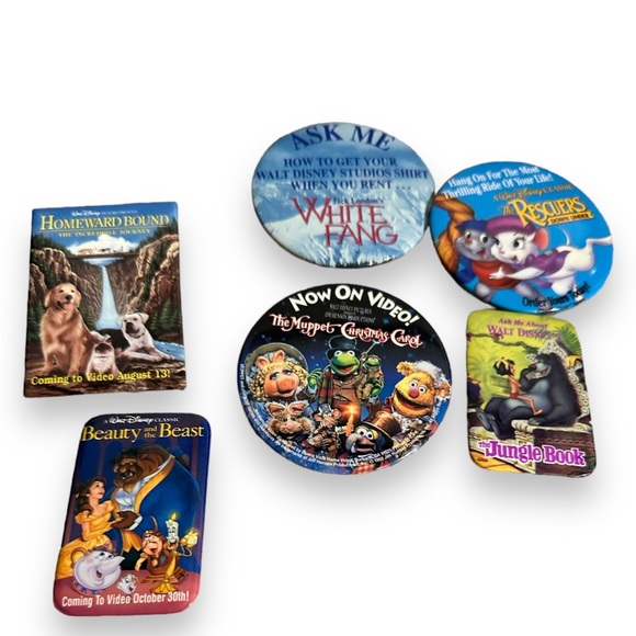 Vintage Disney Buttons LOT OF 6 Rescuers Beauty and the Beast Jungle Book 90s - Picture 8 of 8